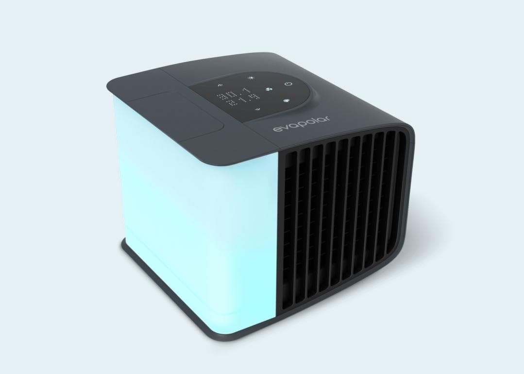 Modern portable air cooler with digital display on top