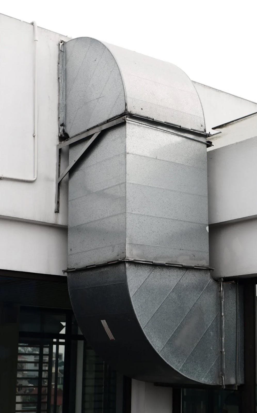 Metal ductwork on the exterior of a modern building